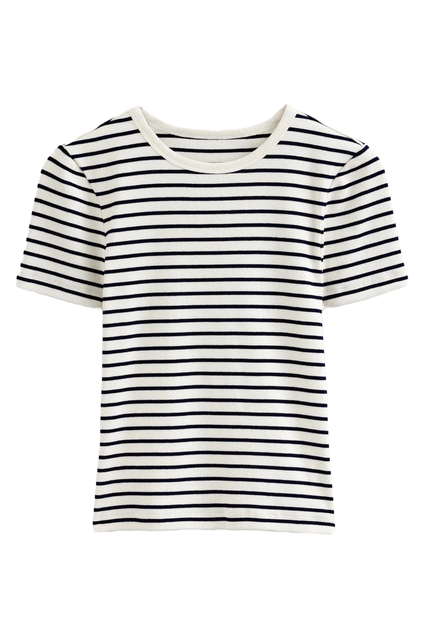 Cotton Navy Ivory Ribbed T-Shirt