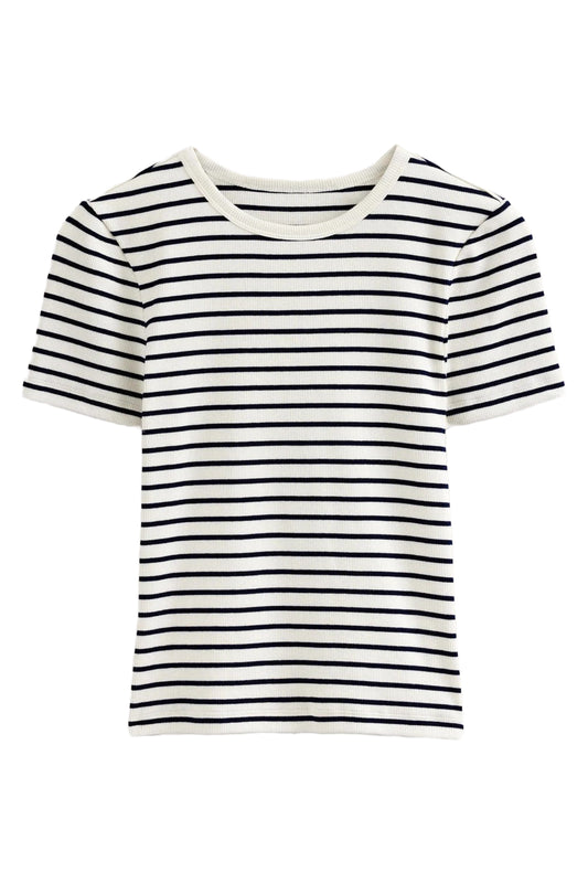 Cotton Navy Ivory Ribbed T-Shirt