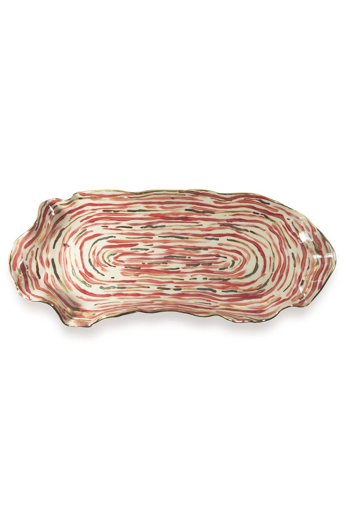 Hand Painted Red Stem Stripe Platter