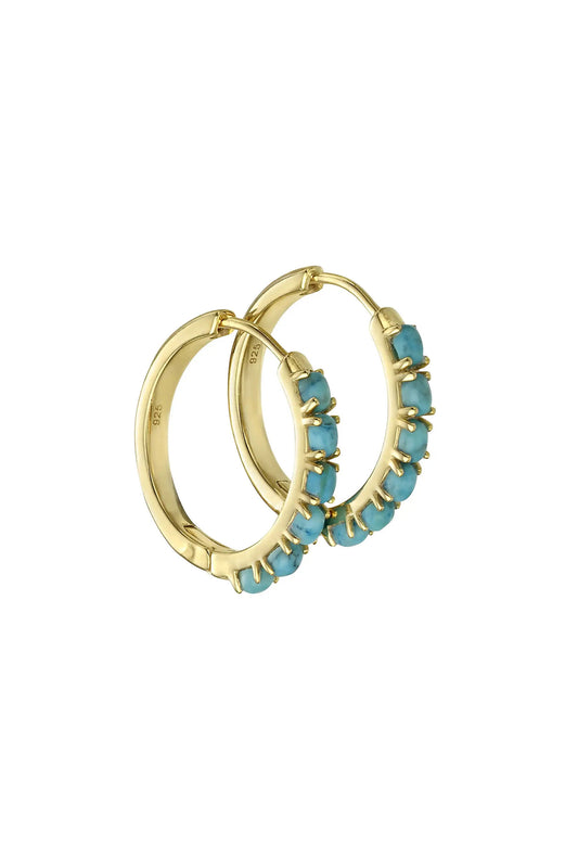 Gold Plated Blue Magnesite Hoop Earrings