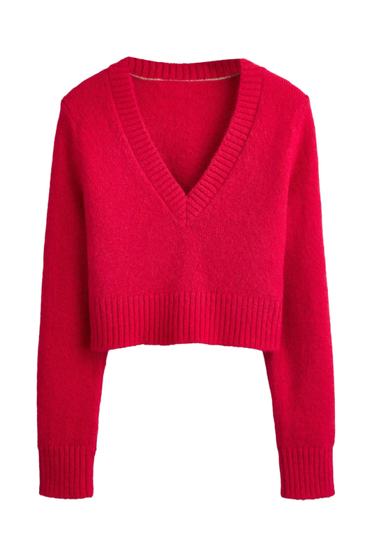 Fluffy Cropped V-Neck Jumper