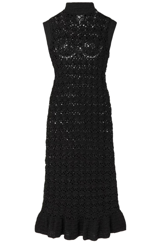 Metallic Black Crocheted Midi Dress