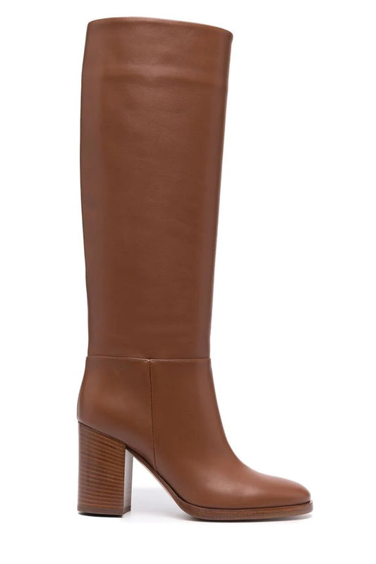Brown Knee-Length Leather Boots