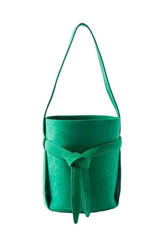 Leo Green Knotted Mini Suede Bucket Bag