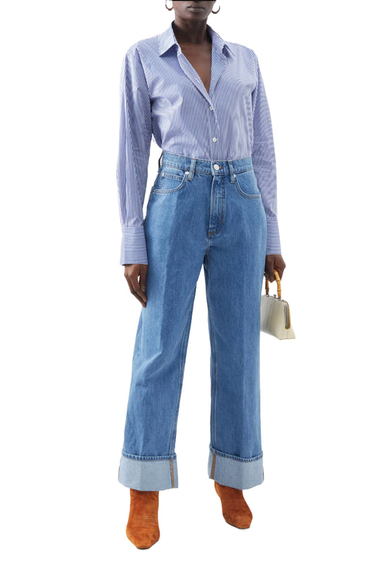 High-Rise Turn-Up Wide-Leg Jeans