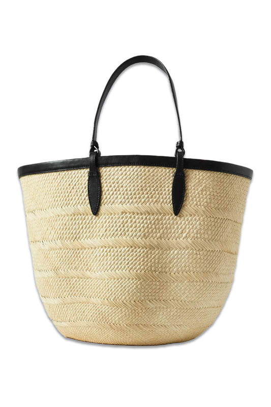 Iraca Medium Leather-trimmed Woven Raffia Tote