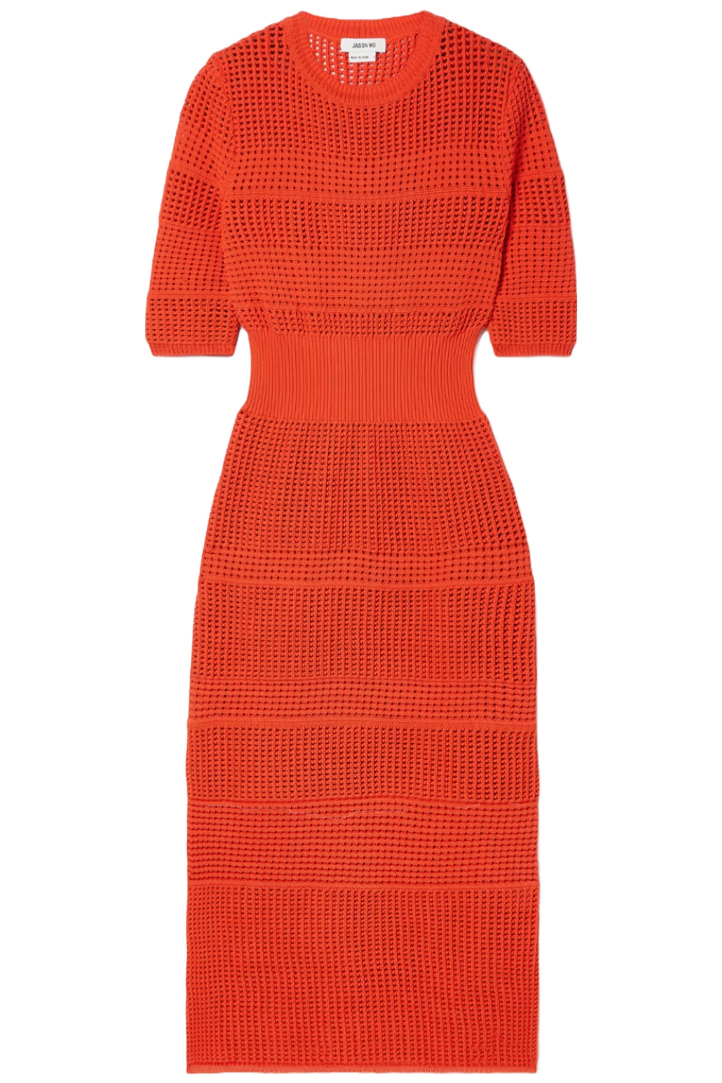 Crocheted Bright Orange Cotton-blend Midi Dress