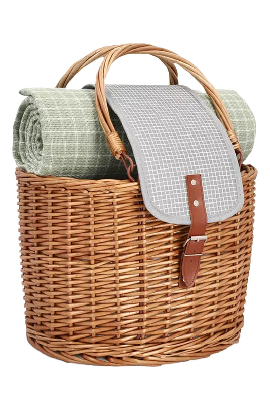 Leckford Empty Willow Wicker Picnic Basket & Rug