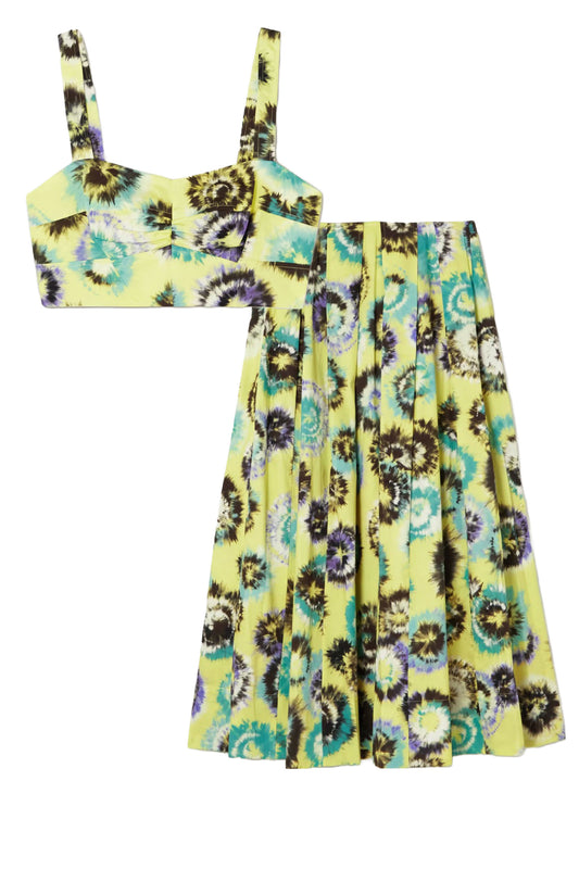 Floral-print Cotton-twill Bustier And Pleated Midi Skirt