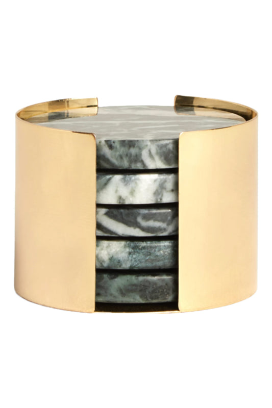 Round Green Marble Coasters & Gold Holder