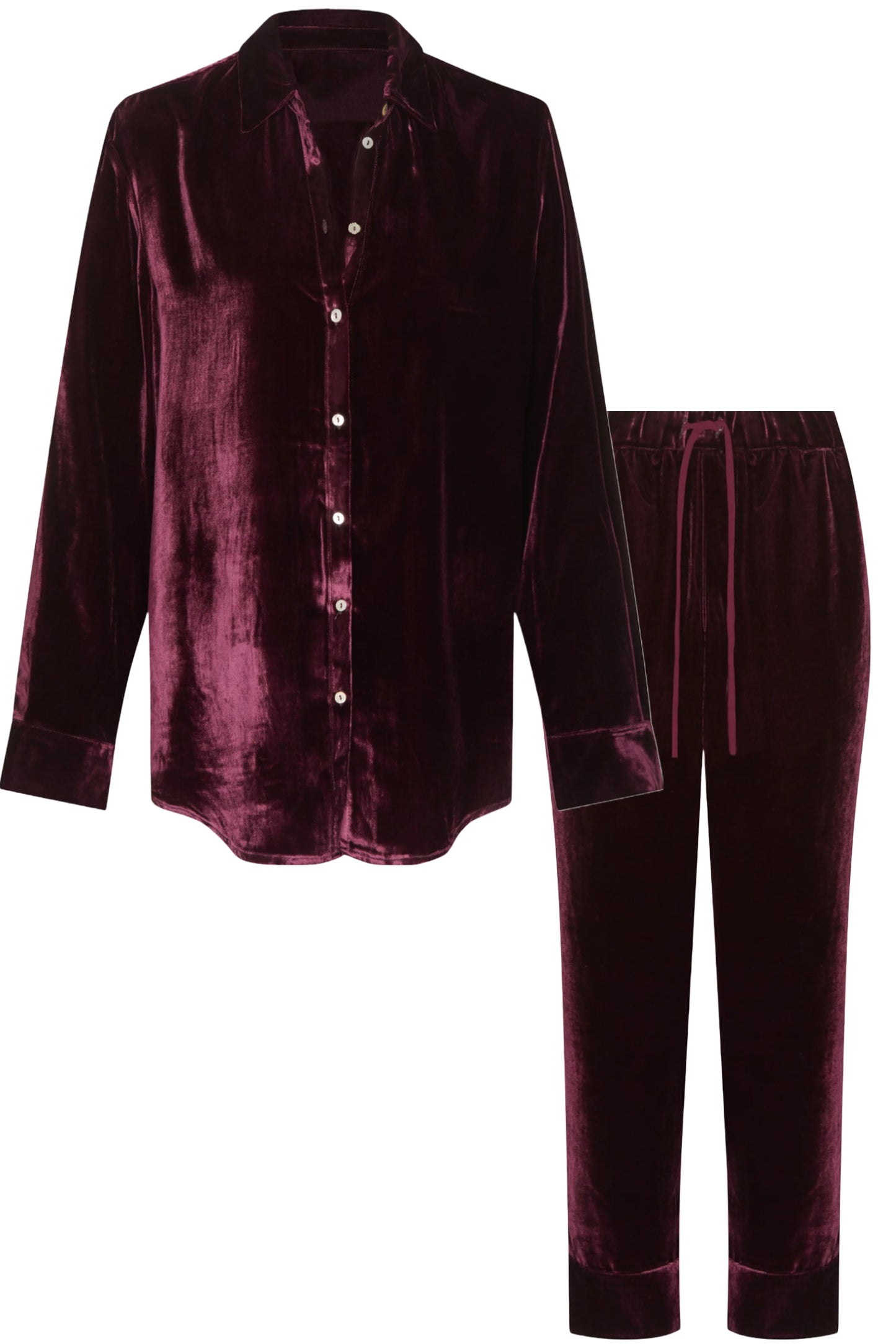 London Mulberry Velvet Pyjama Top And Bottoms