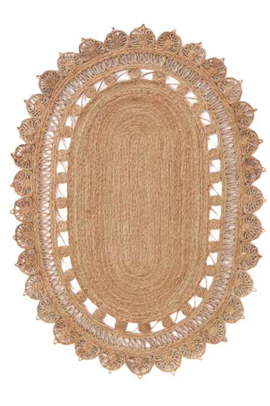 Rozza Scalloped Edges Oval Jute Rug