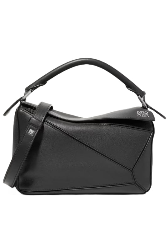 Small Puzzle Black Leather Shoulder Bag