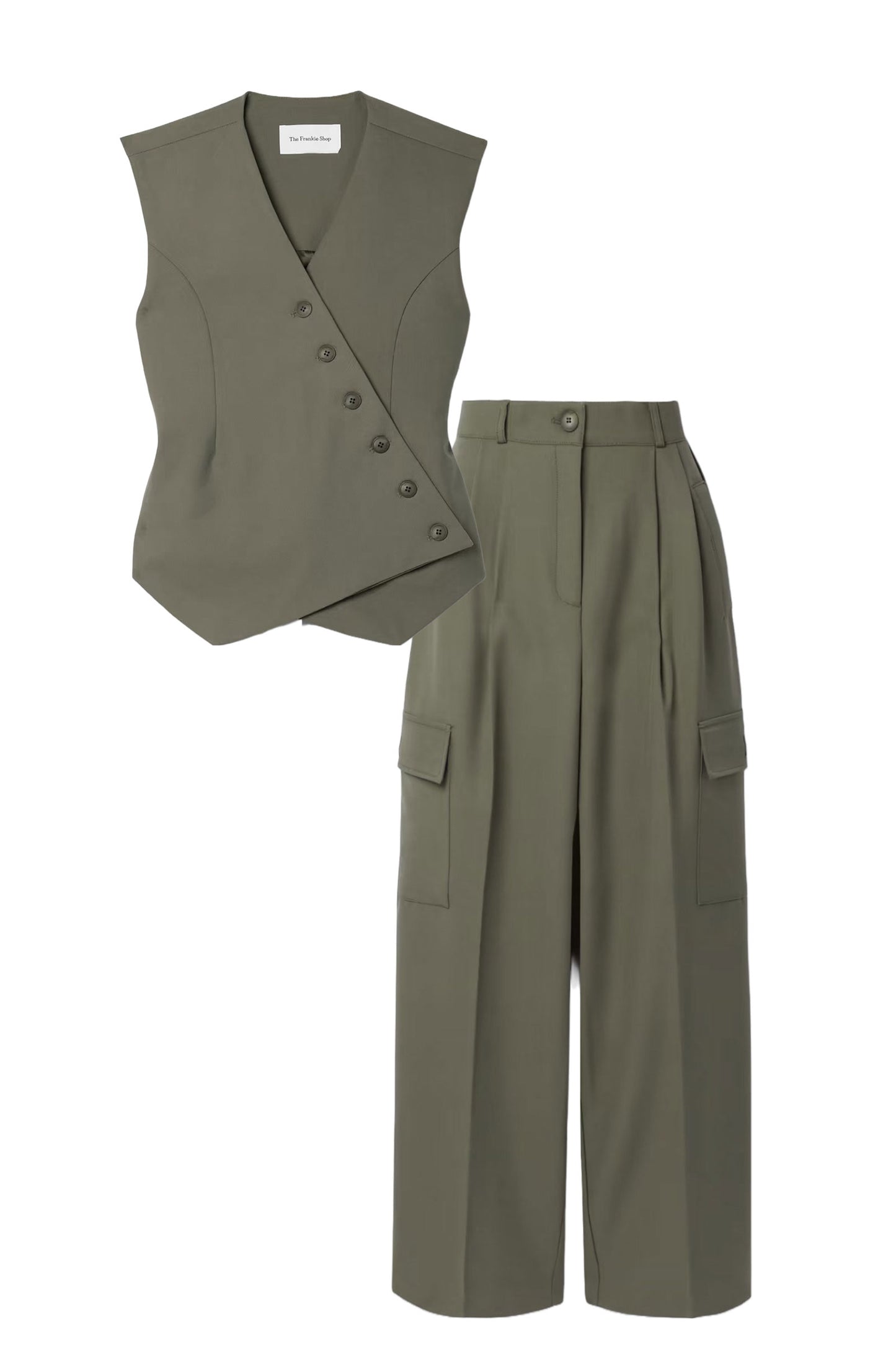 Maesa Asymmetric Woven Vest And Pleated Cargo Pants