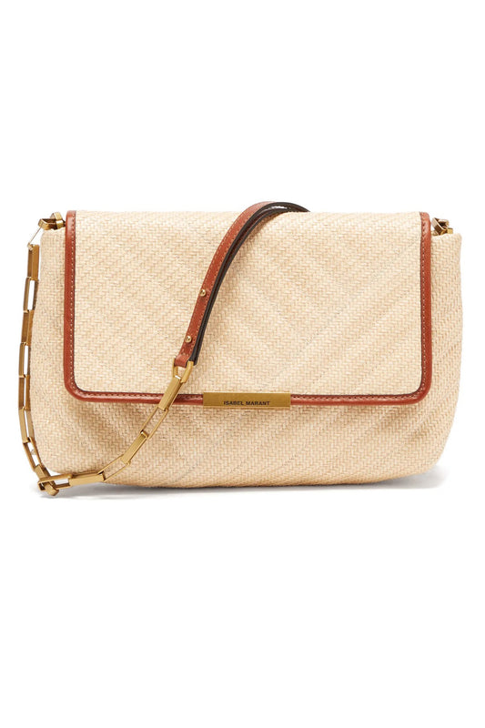 Merine Leather-Trim Raffia Cross-Body Bag