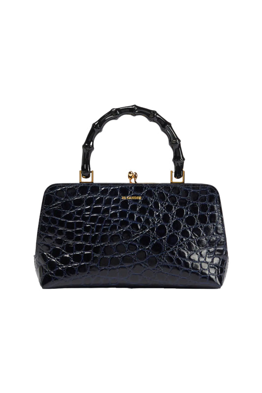 Mini Black Croc-Effect Leather Shoulder Bag