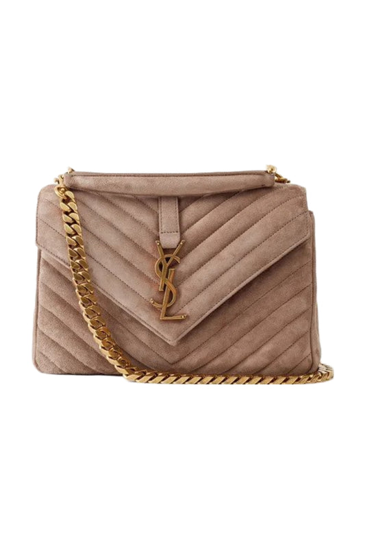 College Medium YSL-logo Quilted Suede Shoulder Bag