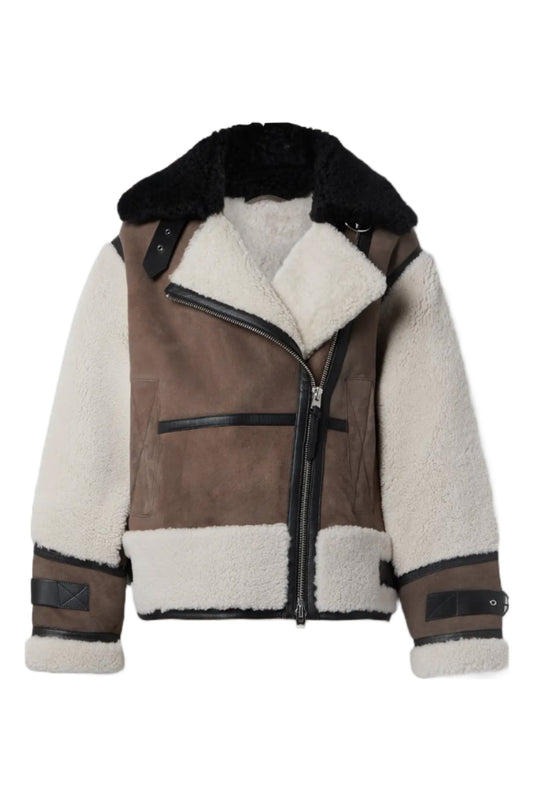 Celeste Paneled Leather-Trimmed Shearling Jacket