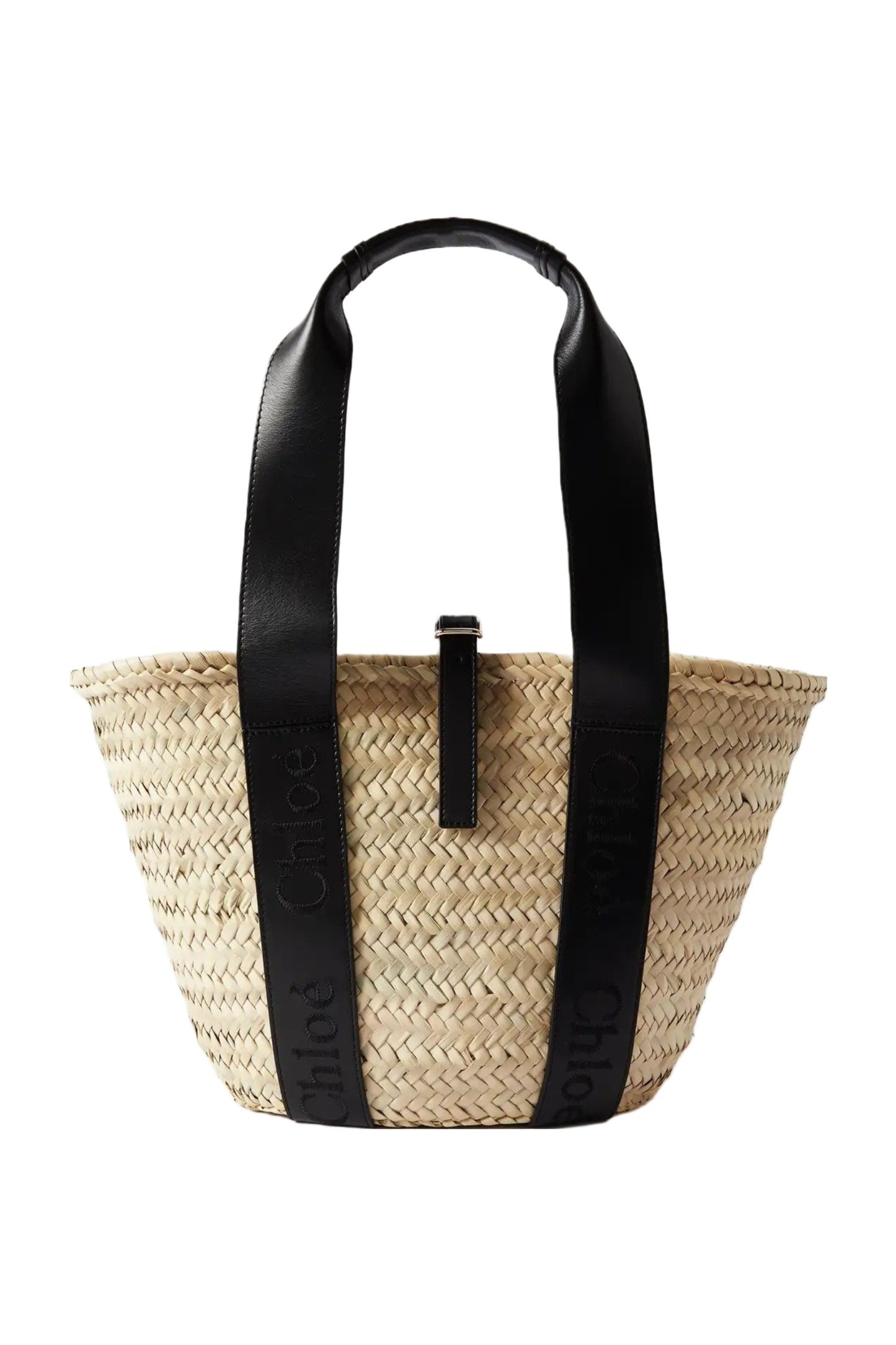 Sense Black Leather-Trimmed Raffia Tote