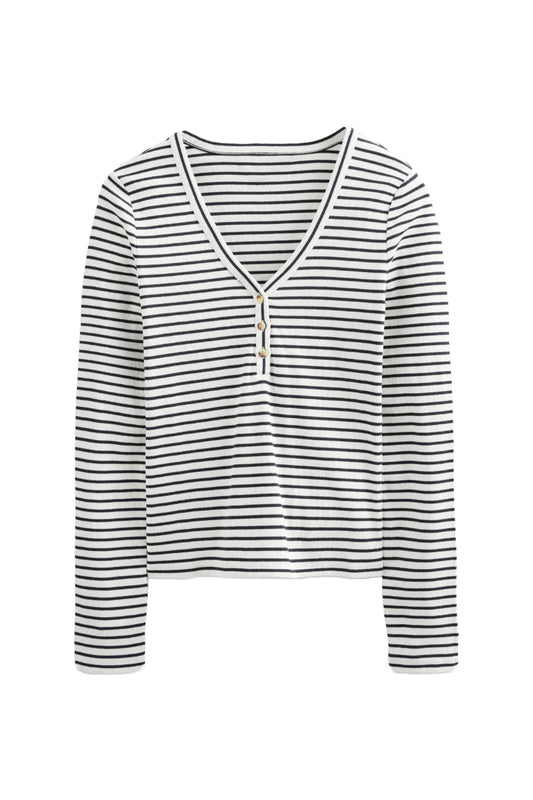 Stripe Ribbed Fitted Henley