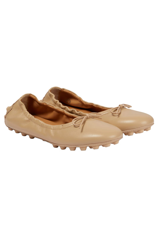 Beige Leather Bubble Ballet Flats