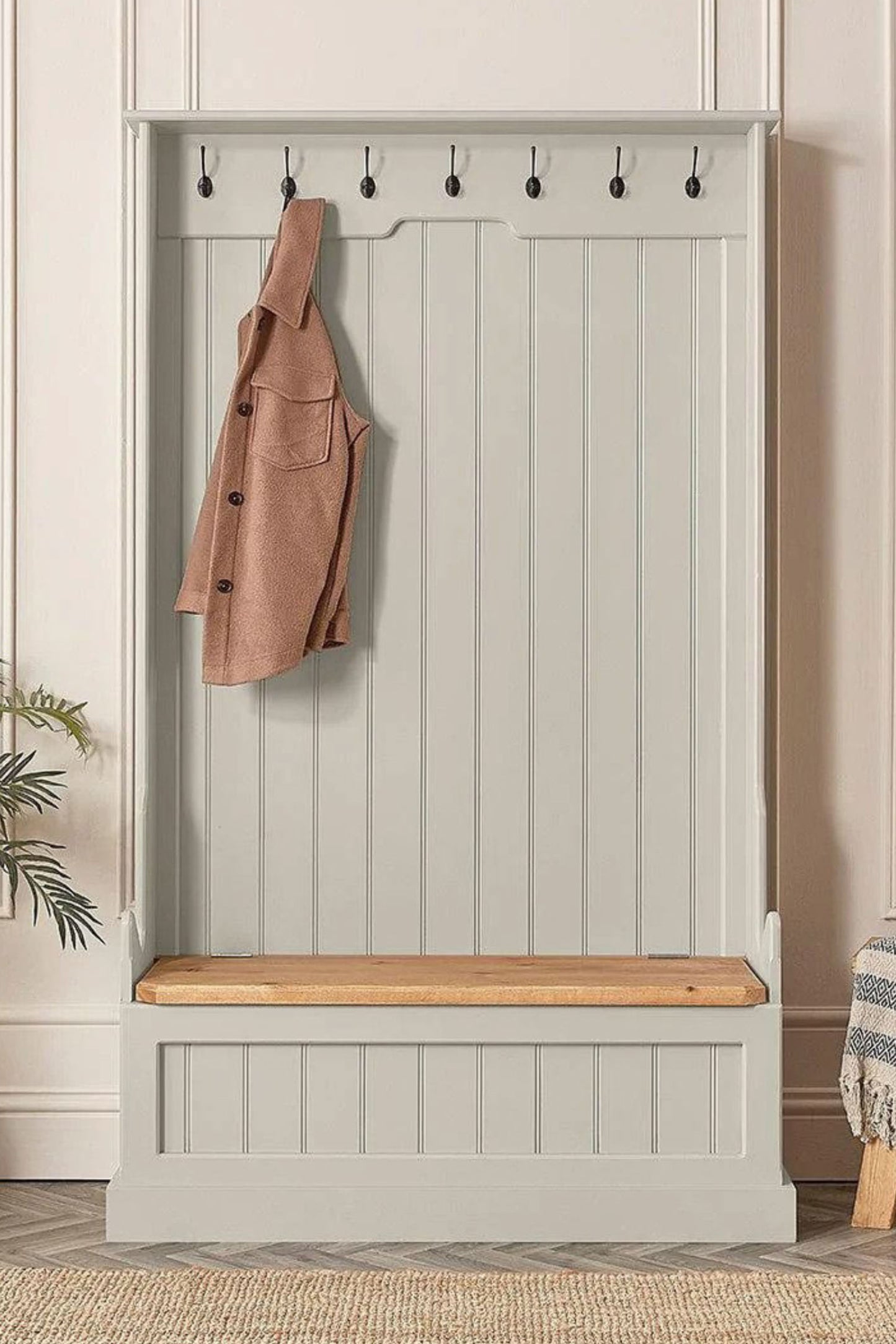 Tall Painted Monks Bench with Coat Hooks