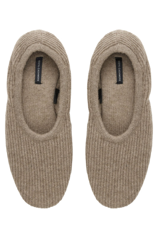 Ribbed Beige Cashmere Slippers