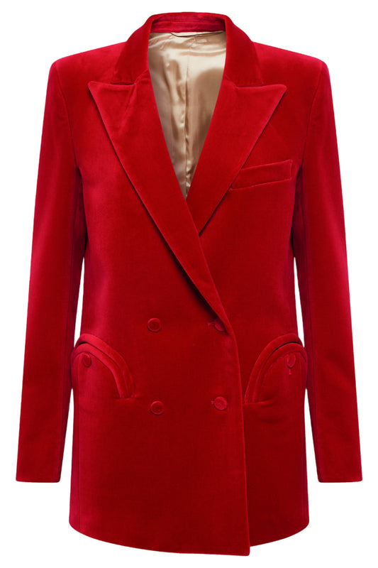 Everyday Red Cotton Velvet Blazer