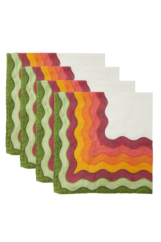 Set of Four Rainbow Striped Linen Napkins