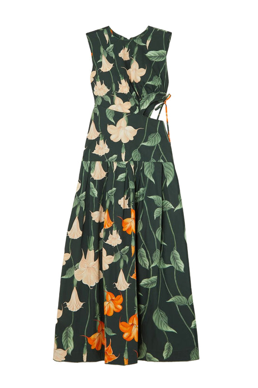 Otoño Cutout Floral-Print Cotton Midi Dress