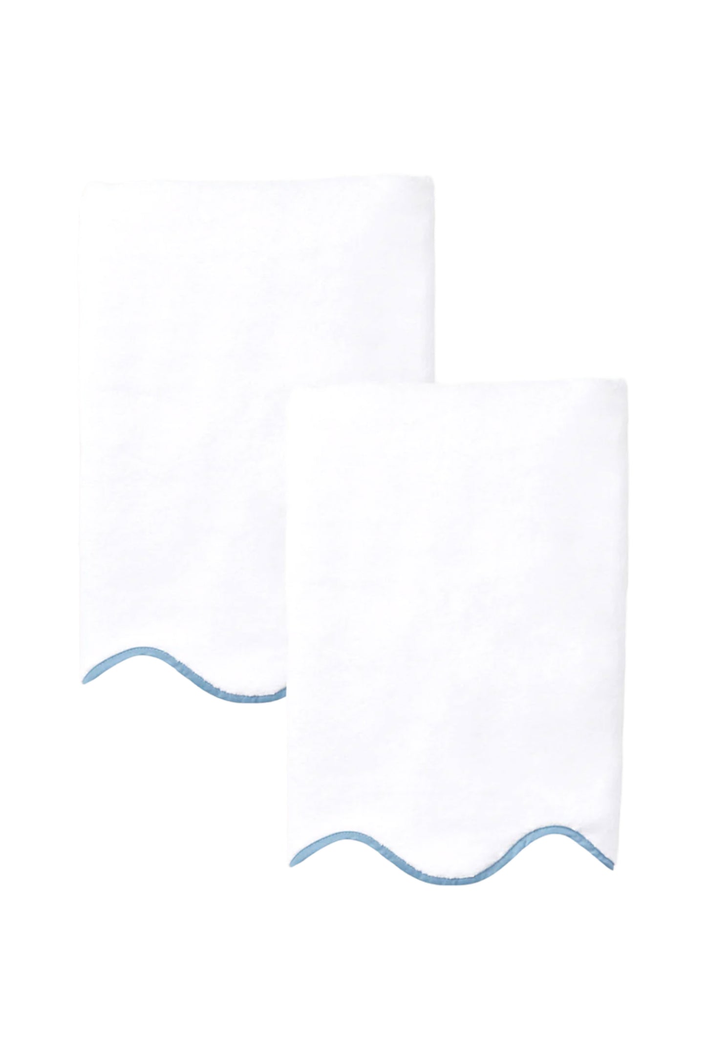 Pair Of Amelia Scalloped Hand Towels, White/Sky Blue