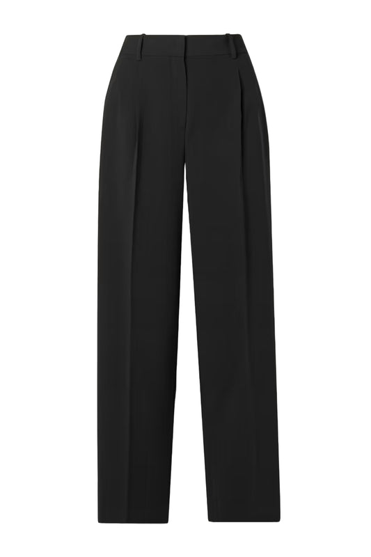 Pleated Crepe Straight-Leg Pants