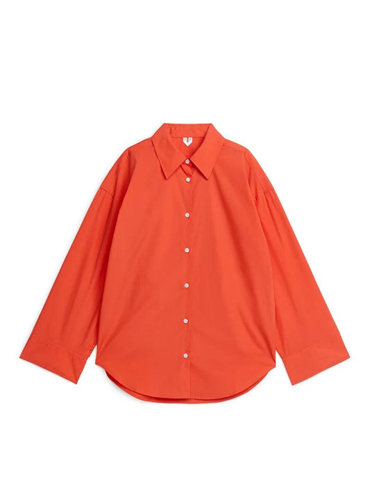 Relaxed Orange Poplin Shirt