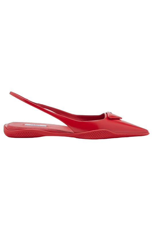 Triangle-Logo Red Leather Slingback Flats