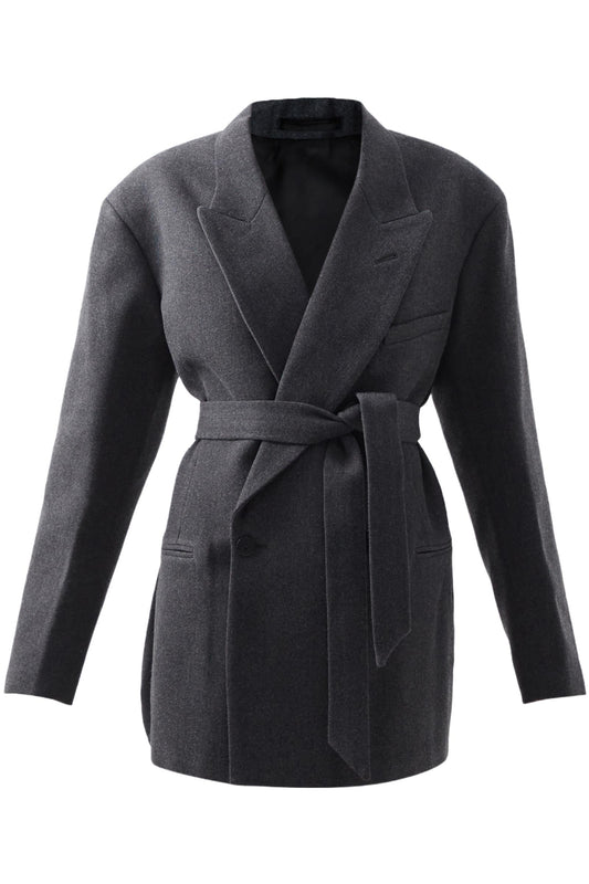 Exaggerated-shoulder Wool-blend Tux Blazer