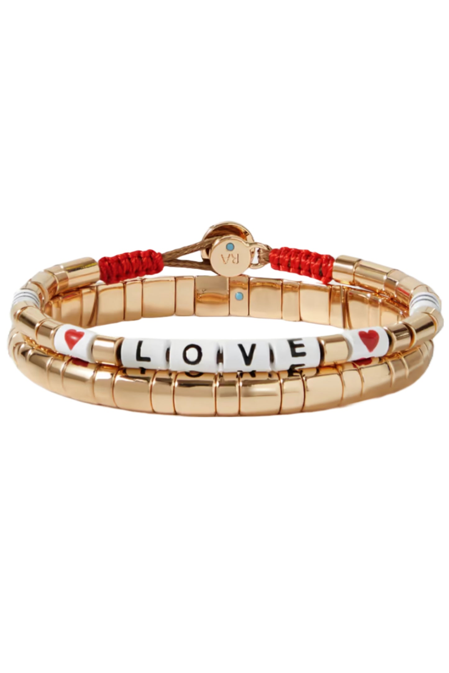 Love Set Of Two Gold-tone, Enamel And Cotton Bracelets