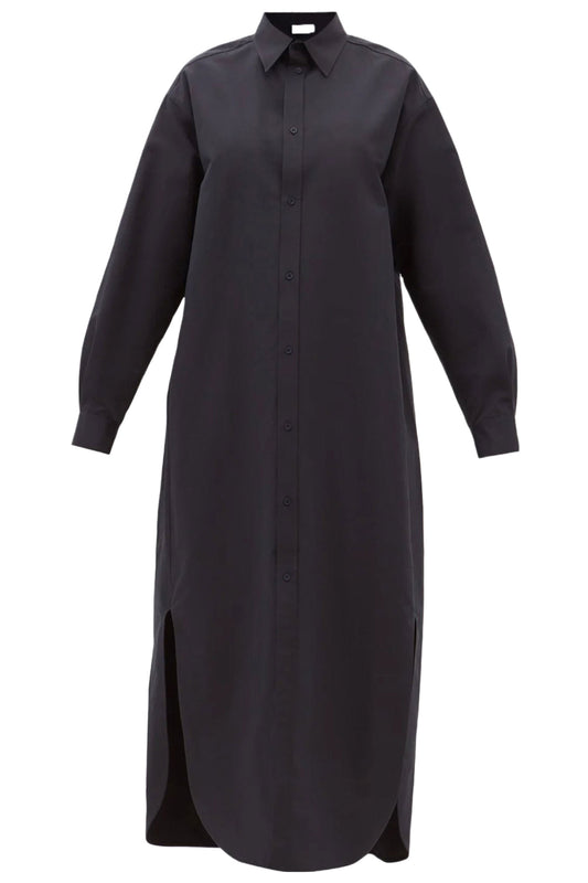 Long-line Cotton And Silk-blend Shirtdress In Navy