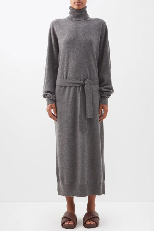 Responsible Cashmere-blend Belted Roll-neck Dress