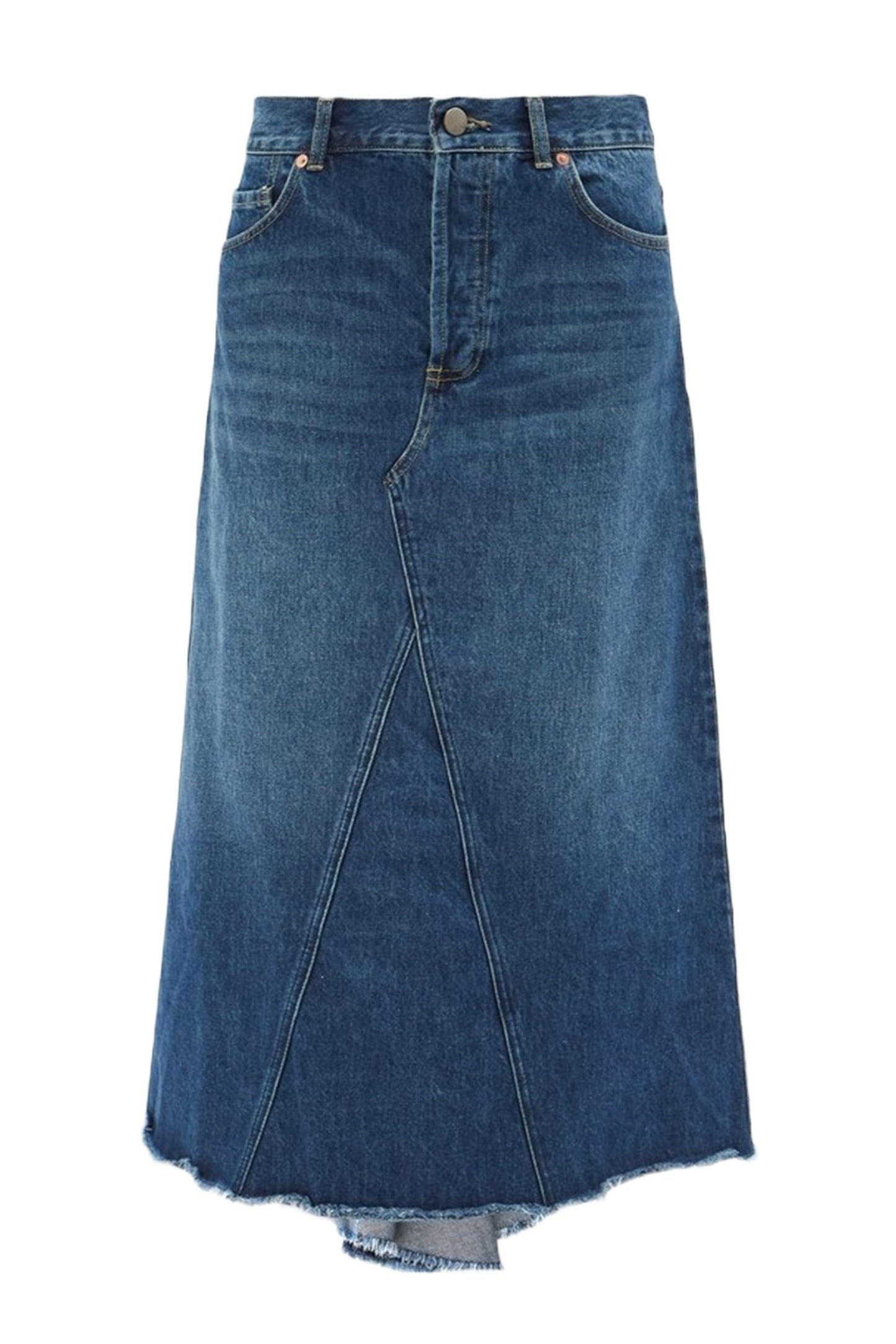 Raw-Hem Organic-Cotton Blend Fishtail Denim Skirt