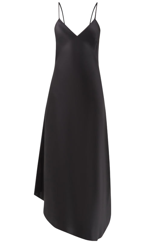 Dip-hem Black Silk-satin Slip Dress