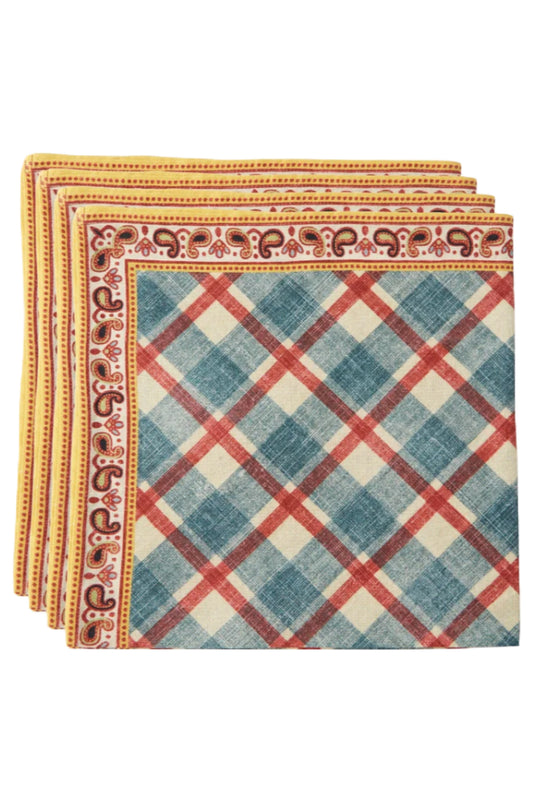 Set of Four Reed Checked Cotton Napkins