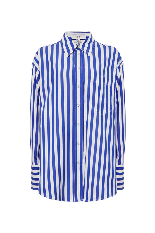 Emma Relaxed Fit Striped Blue White Cotton Shirt