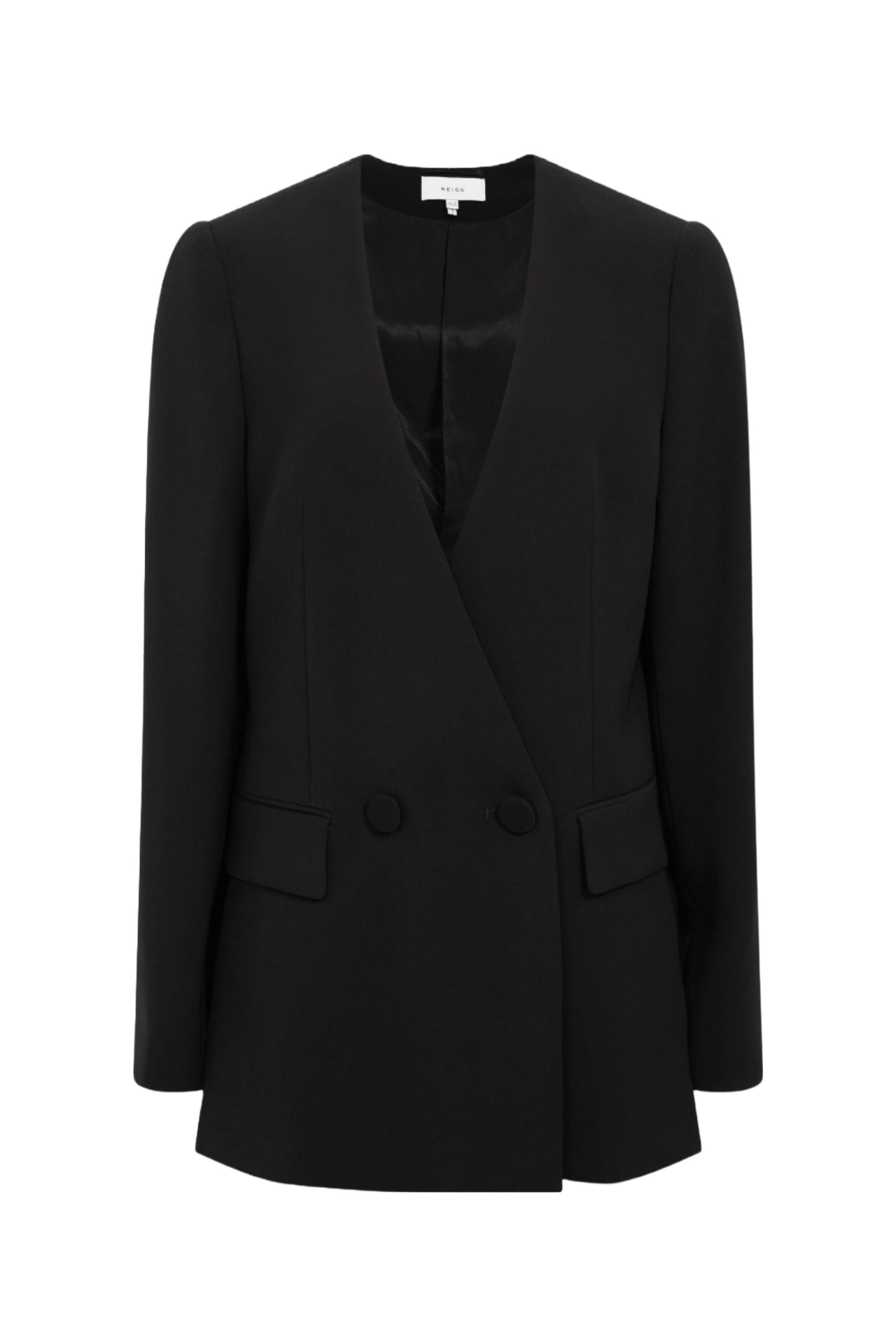 Margeaux Black Collarless Double-Breasted Blazer