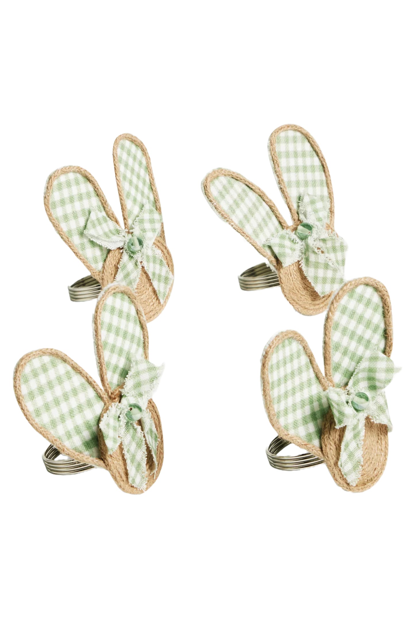 Gingham Rabbit Napkin Rings, Set of 4, Light Green