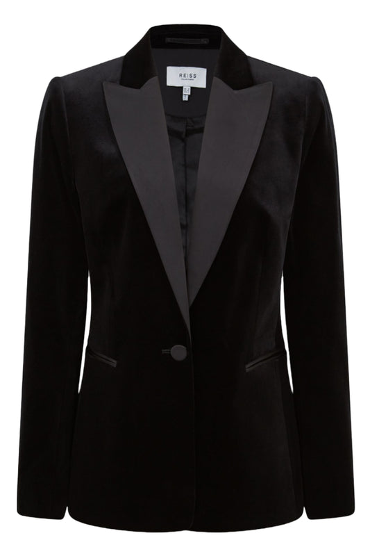 Single Black Breasted Velvet Blazer