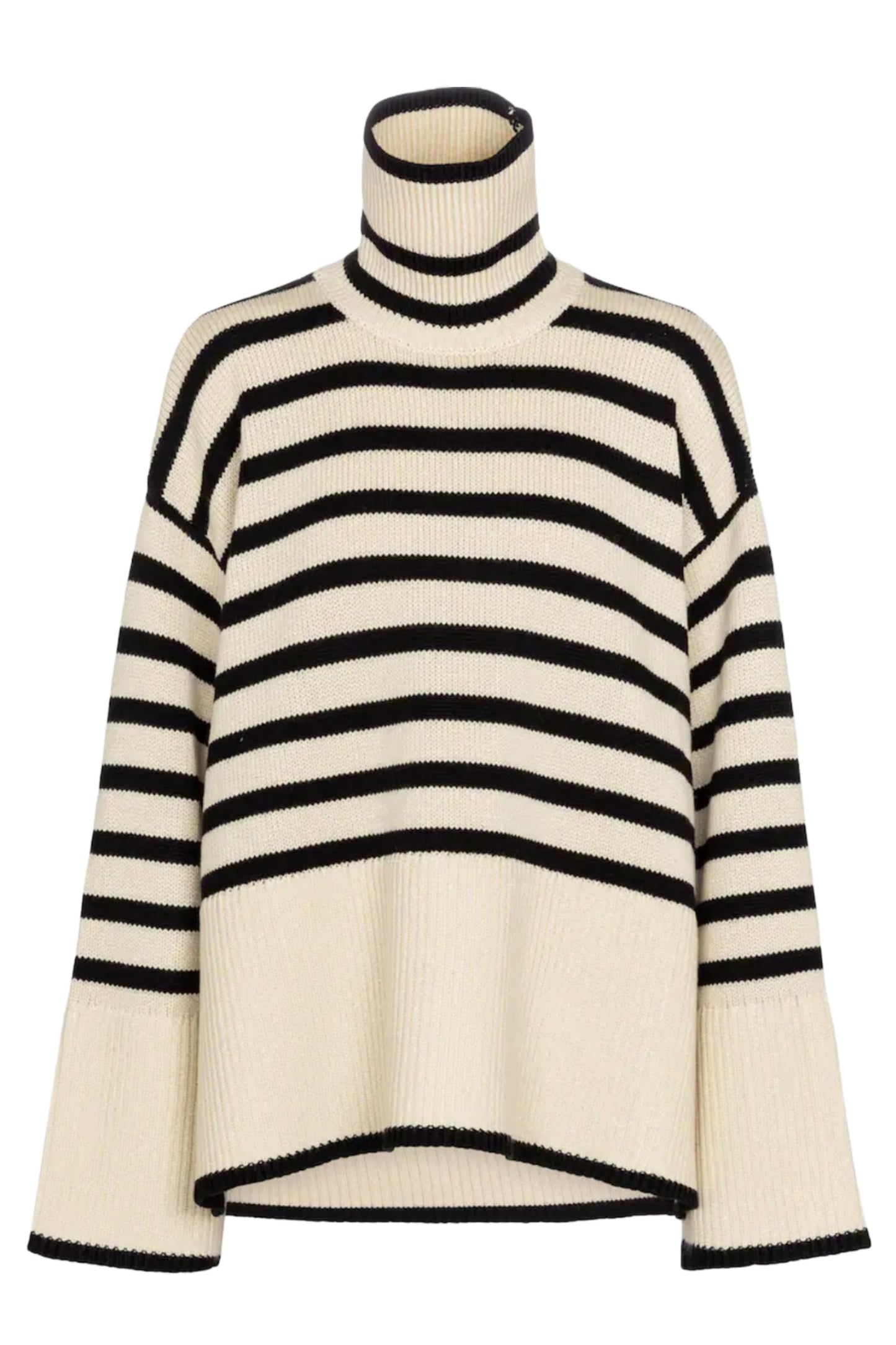 Striped Turtleneck Wool-blend Sweater In Beige And Black