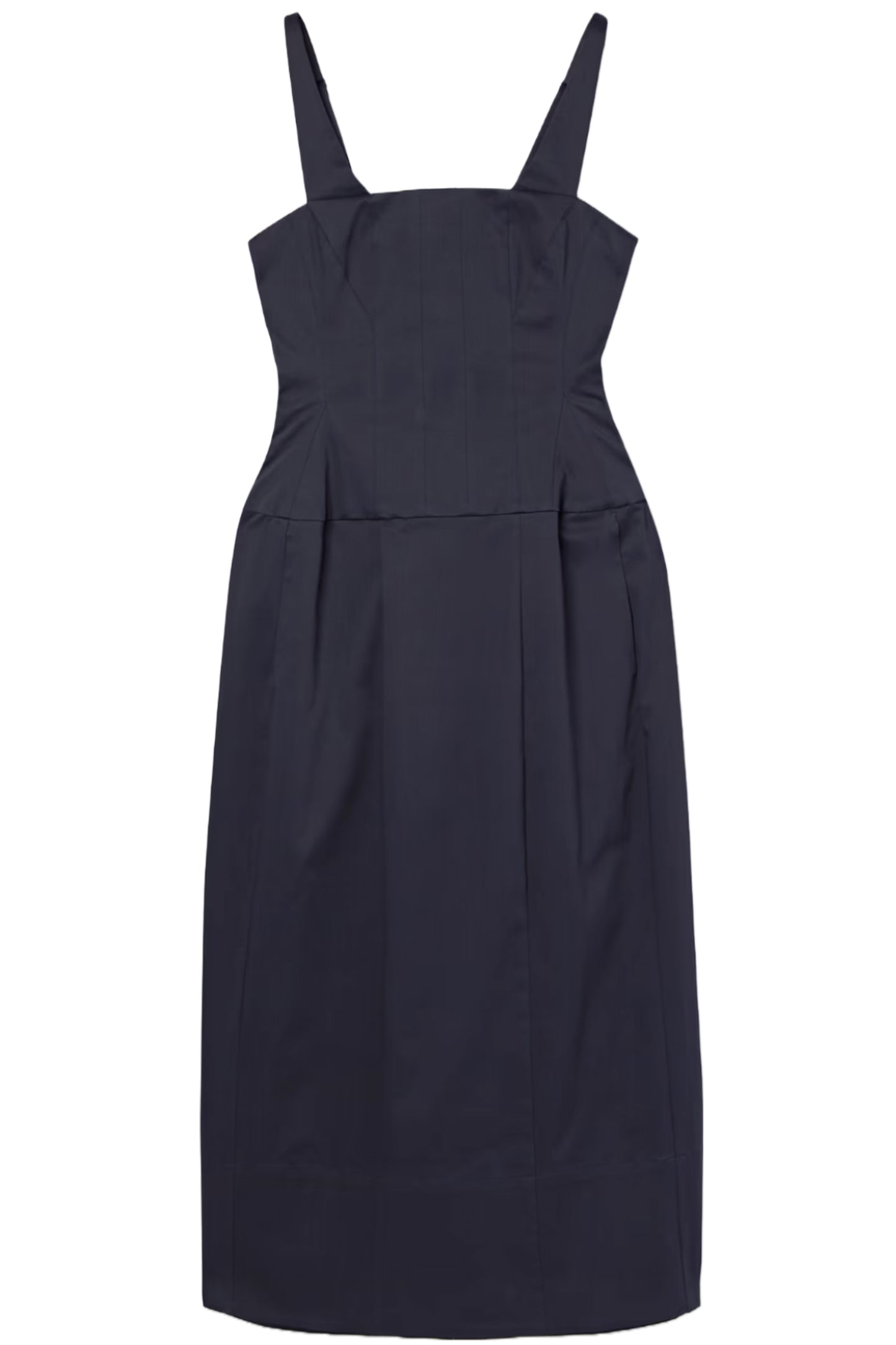 Stretch-cotton Midnight Blue Satin Midi Dress