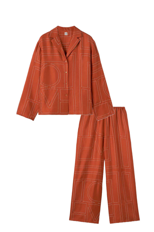 Monogram-embroidered Silk-twill Pyjama Top And Bottom