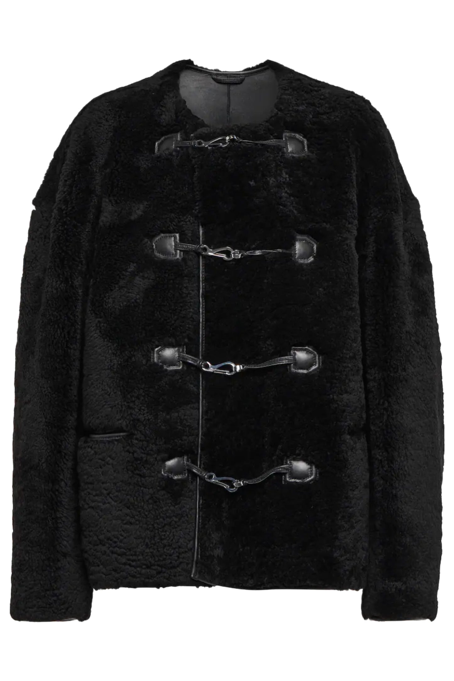 Teddy Embellished Black Shearling Jacket