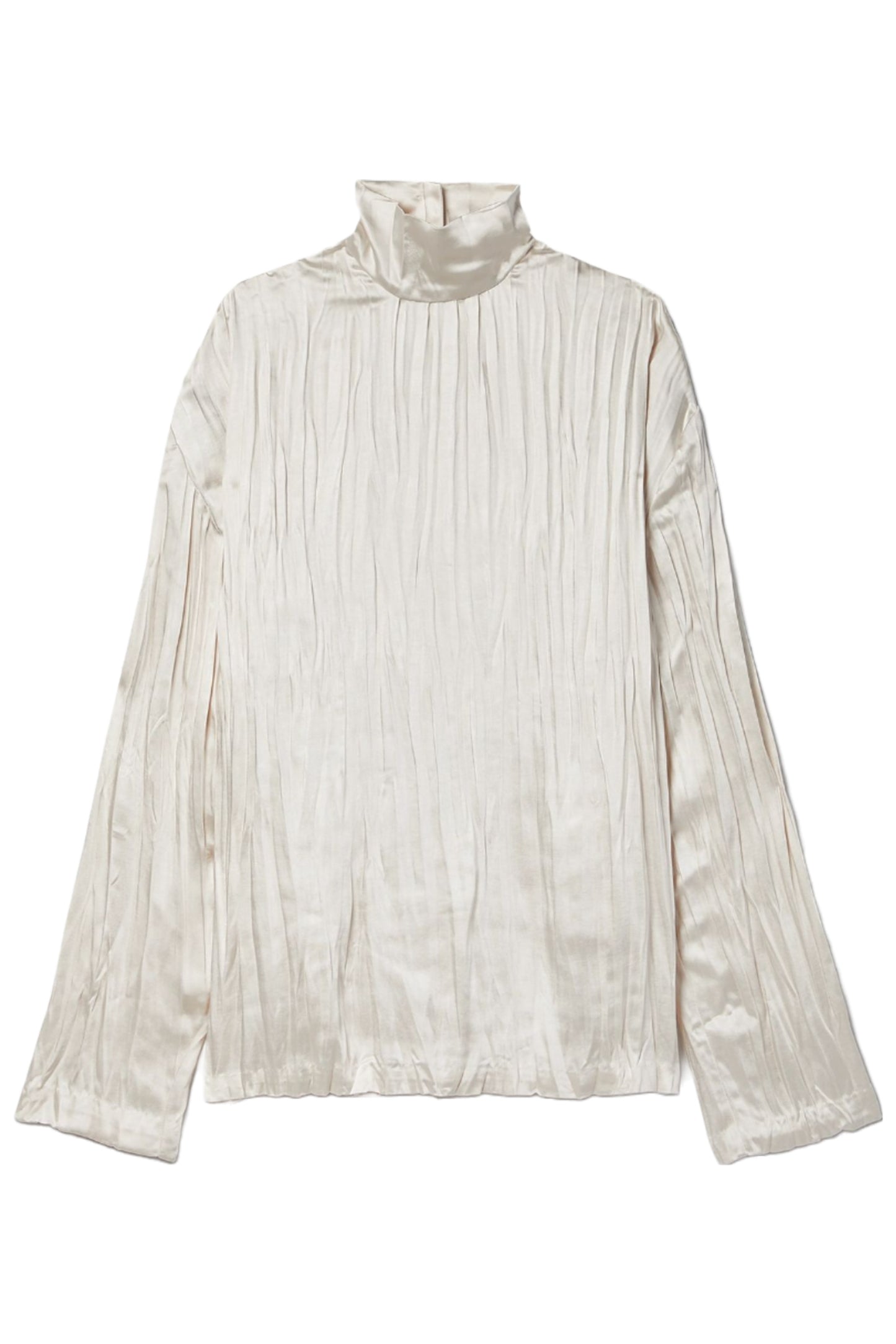 The Twiggy Pleated Satin Turtleneck Top